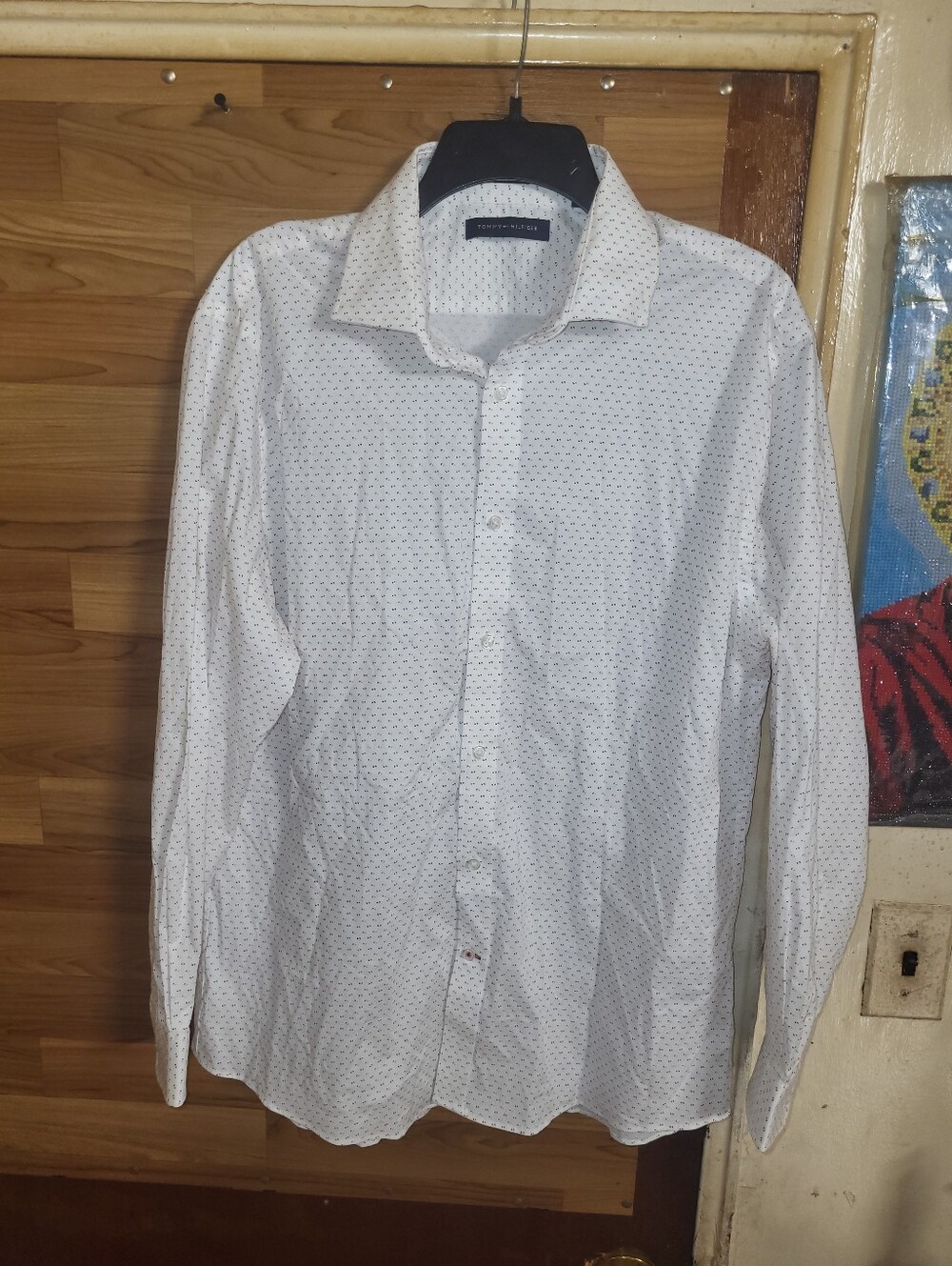 Men's Tommy Hilfiger Button Front Long Sleeve Thflex Slim Fit Dress Shirt Large